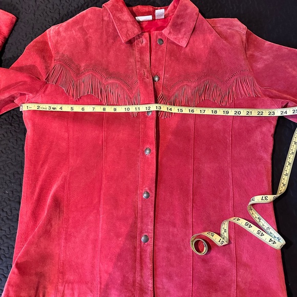 Chico's Western Style Red Suede Leather Jacket with Fringe - Picture 4 of 6